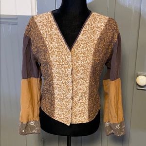 Johnny Was Brown Embroidered Cropped Blouse